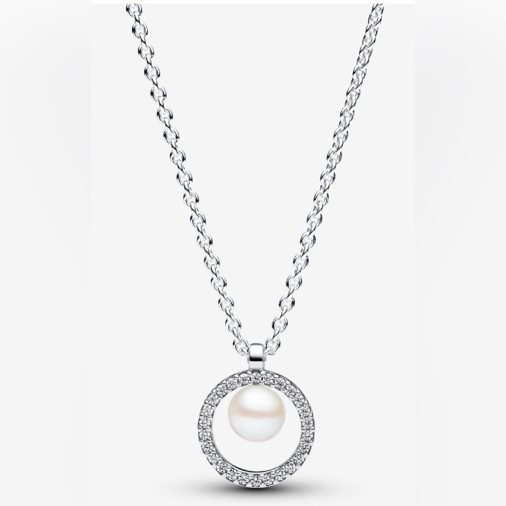 PANDORA - Freshwater Cultured Pearl & Pavé Collier Necklace - New in Gift Box